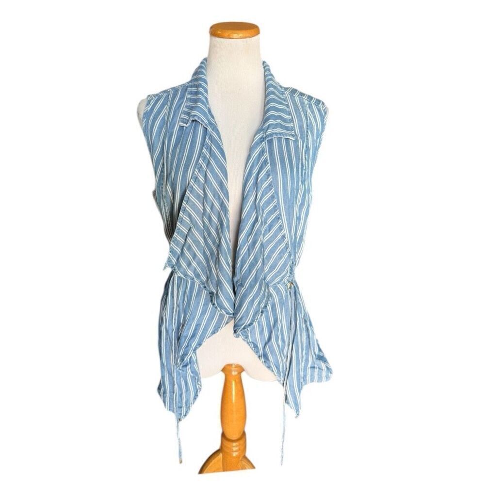 Womens Altard State Sleeveless Open Front Tie Waist Chambray Vest Poncho - Sz M